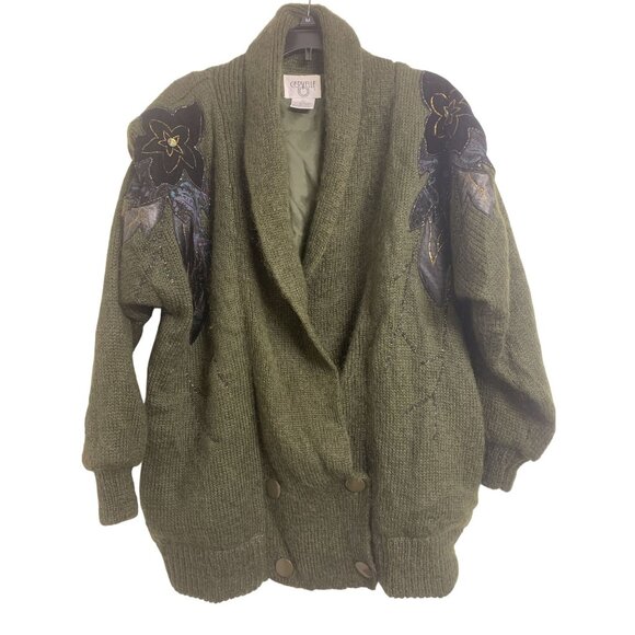 Cervelle L Mohair Floral Embroidered Knit Cardigan Jacket Double Breasted Winter - Picture 1 of 8